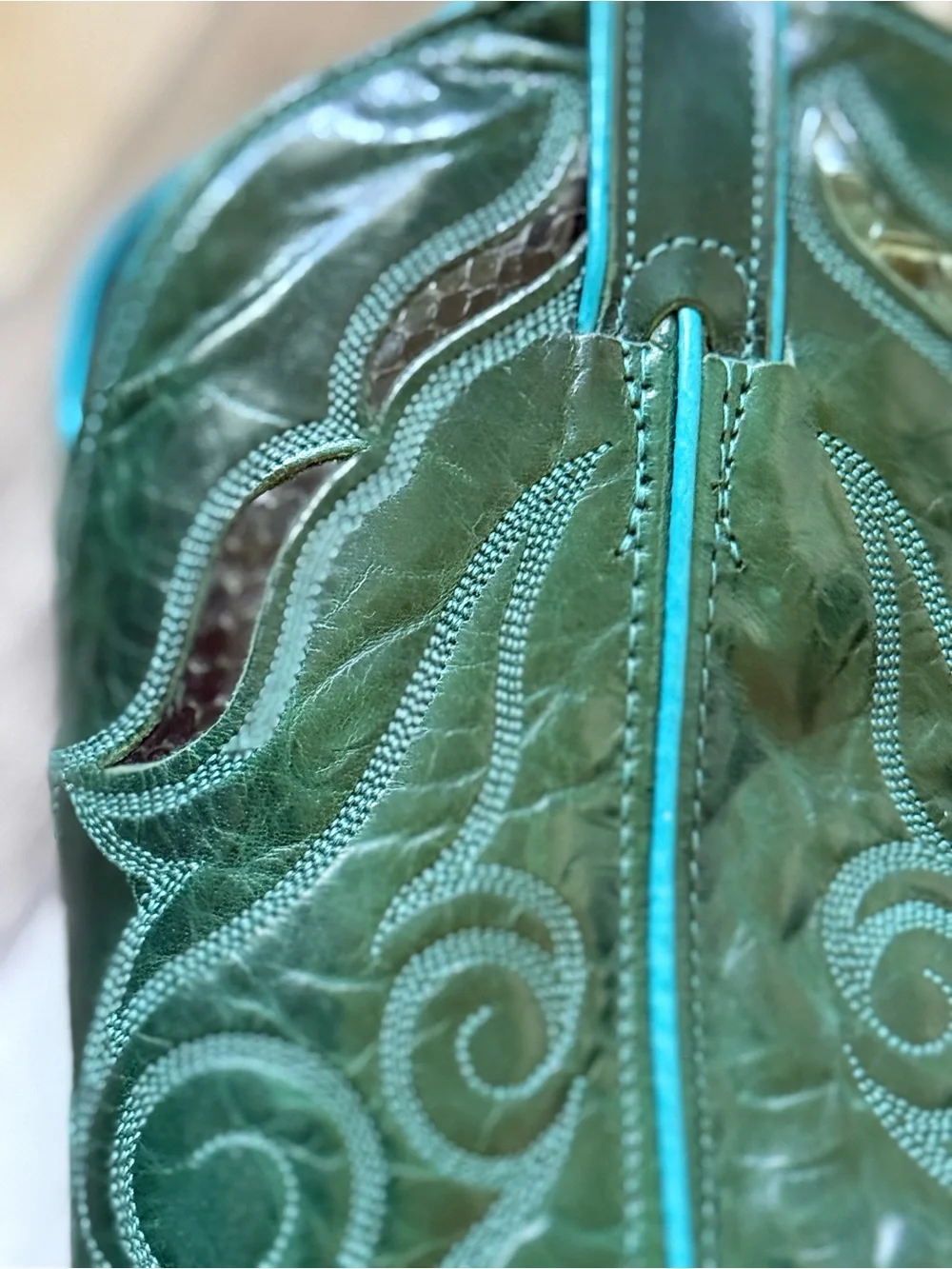 Vintage Python Snakeskin Women’s Cowboy Boots Teal Western Snip Toe Size: 8 - Picture 10 of 16